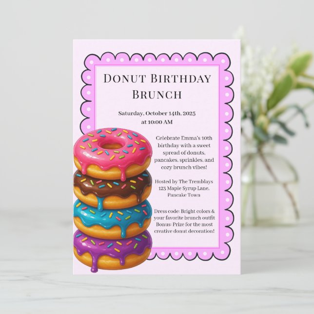 Invitación Fiesta Birthday Brunch | Crepes y donuts (Anverso de pie)