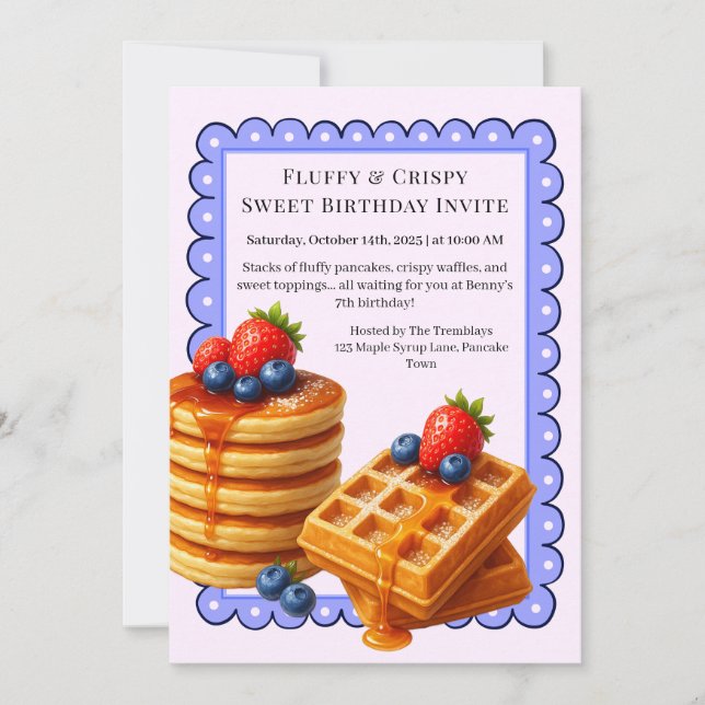 Invitación Fiesta Birthday Brunch | Crepes y gofres (Anverso)
