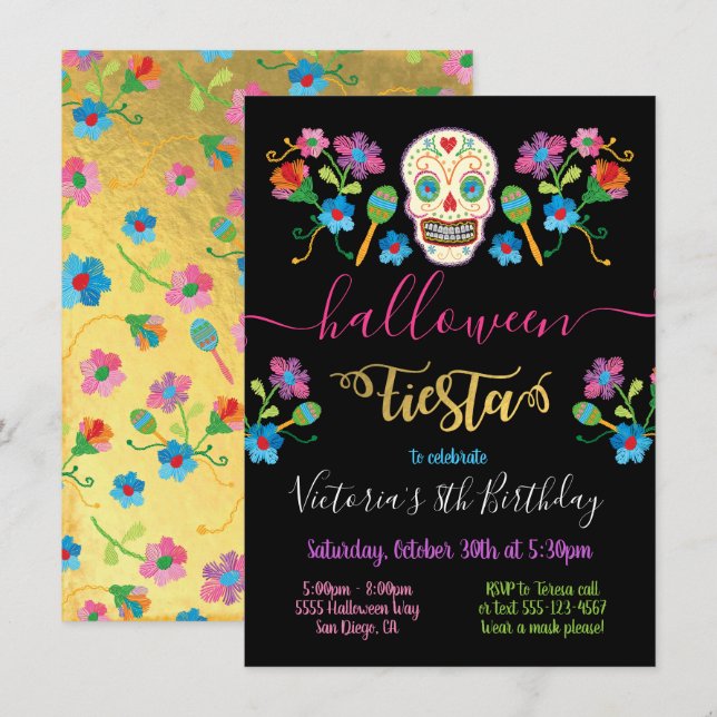Invitación Fiesta BIrthday Fiesta de la Calavera del Azúcar (Anverso / Reverso)