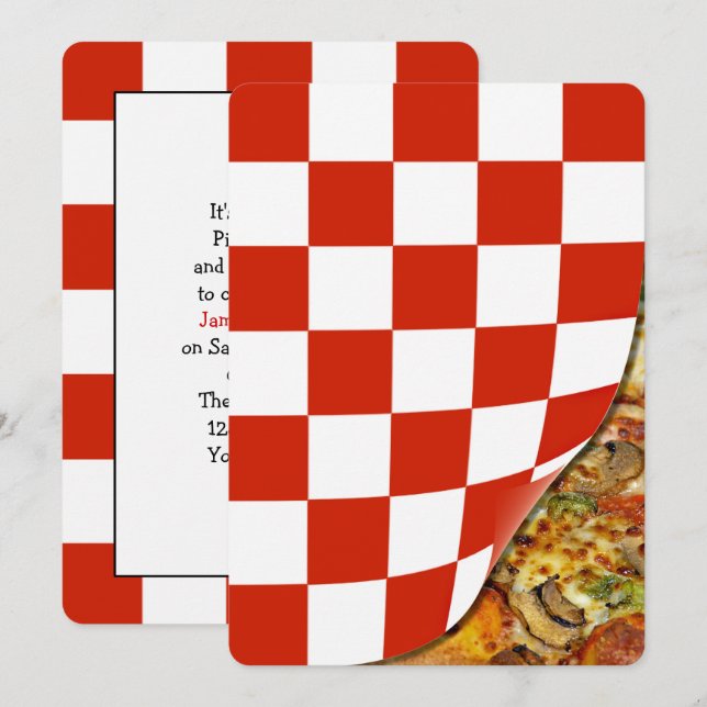Invitación Fiesta Birthday Pizza (Anverso / Reverso)