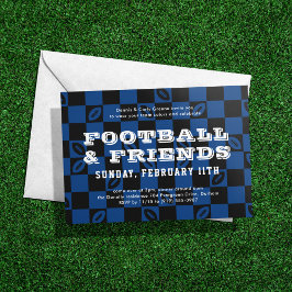 Invitación Fiesta Black Blue Checkerboard Football Game Watch