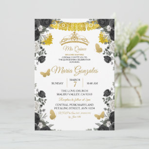 Invitación Fiesta Black & Gold Butfly Mis XV Anos