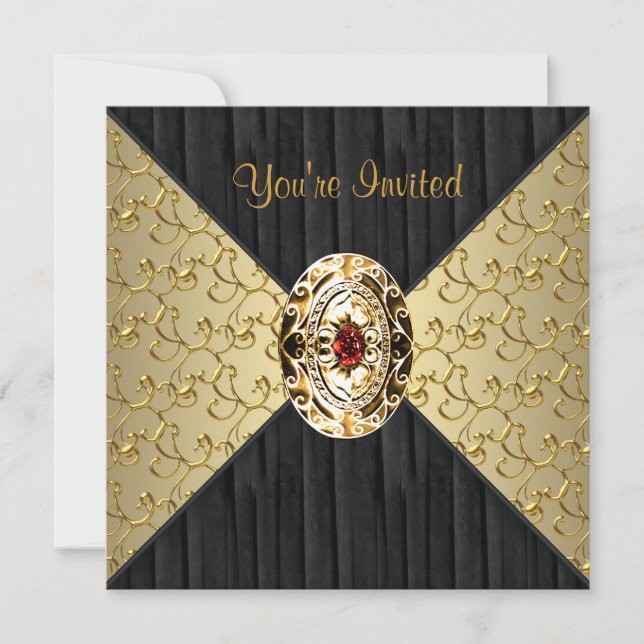 Invitación Fiesta Black Gold Swirl Black Gold (Anverso)