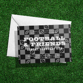 Invitación Fiesta Black Gray Checkerboard Football Game Watch