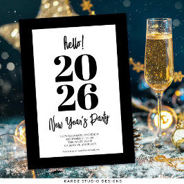 Invitación Fiesta Black Modern New Years