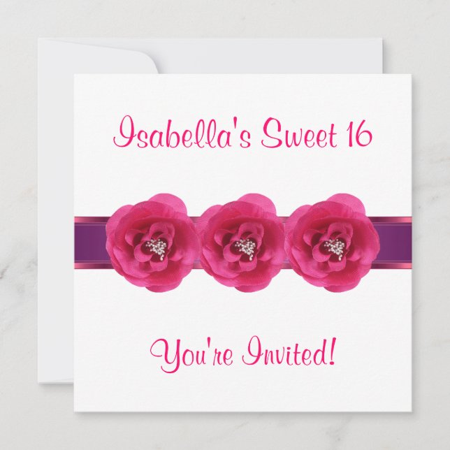 Invitación Fiesta Blanca Flor Rosa Dulce 16 (Anverso)