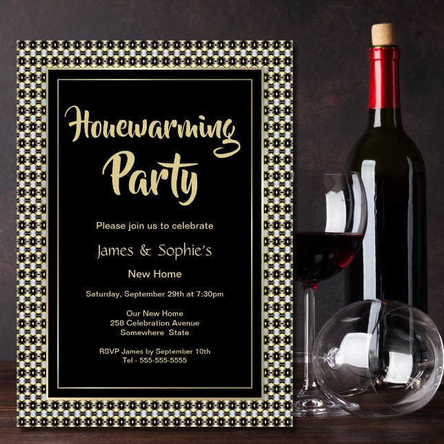 Invitación Fiesta blanco negro y dorado para el calentamiento (Subido por el creador)