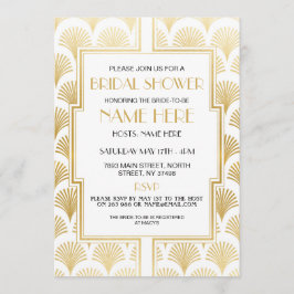 Invitación Fiesta blanco y dorado de Bridal Shower Art Deco d