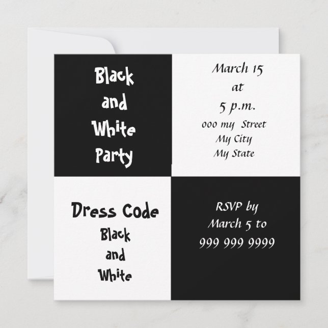 Invitación Fiesta blanco y negro (Anverso)