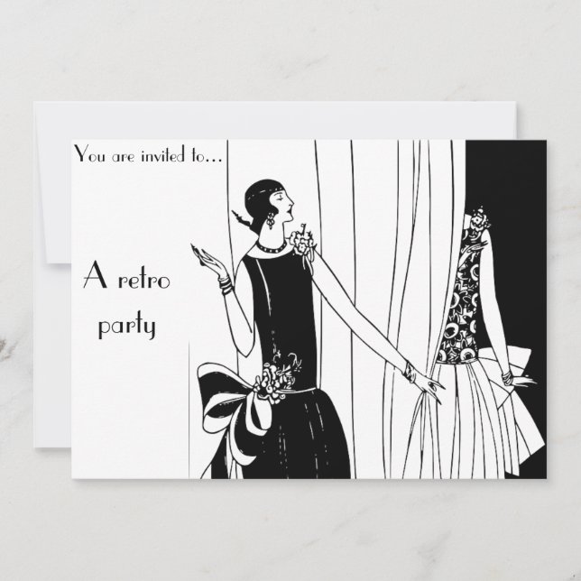 Invitación fiesta blanco y negro con temática retro de los añ (Anverso)
