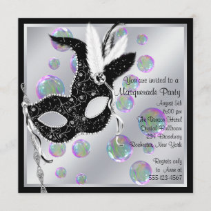 Invitación Fiesta blanco y negro de la mascarada de las