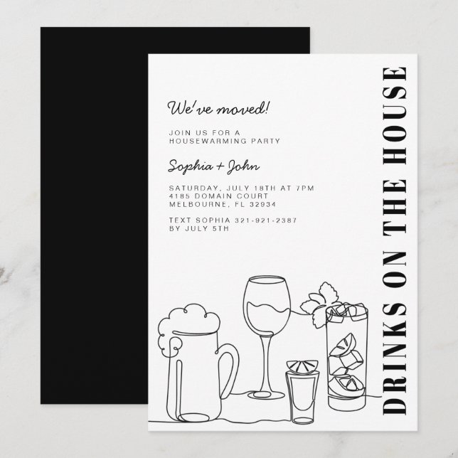 Invitación Fiesta blanco y negro para el calentamiento de la  (Anverso / Reverso)