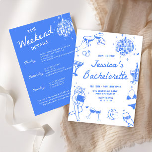 Invitación Fiesta Blue Disco Cocktail Bachelorette Weekend