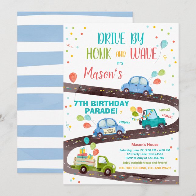 Invitación Fiesta  Blue Drive Through De Birday Parade (Anverso / Reverso)