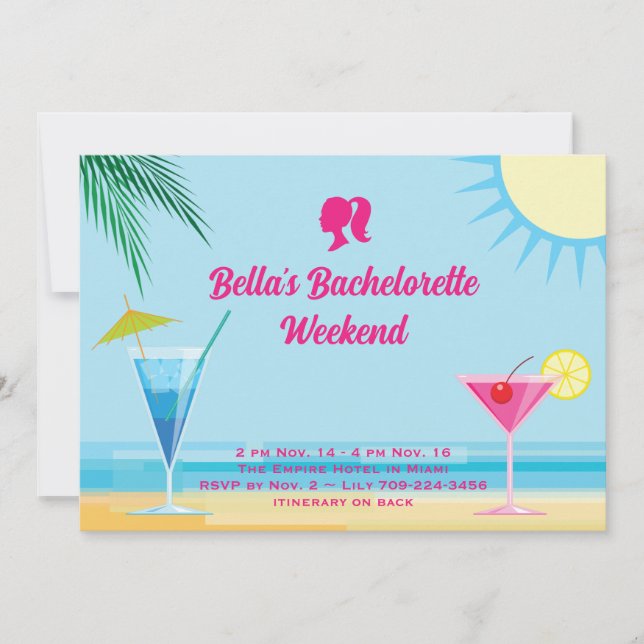 Invitación Fiesta Blue Tropical Beach Weekend Bachelorette (Anverso)