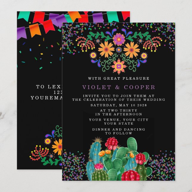 Invitación Fiesta Boda de Cactus floral mexicano (Anverso / Reverso)