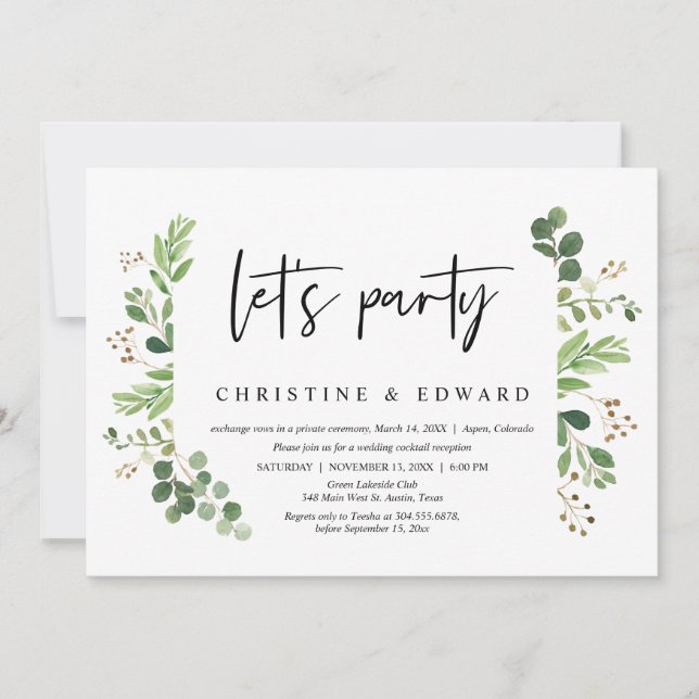 Invitación Fiesta, Boda Elopement (Anverso)