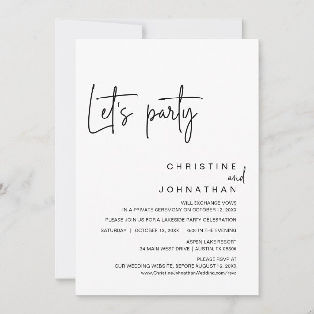Invitación Fiesta, Boda Elopement Dinner (Anverso)