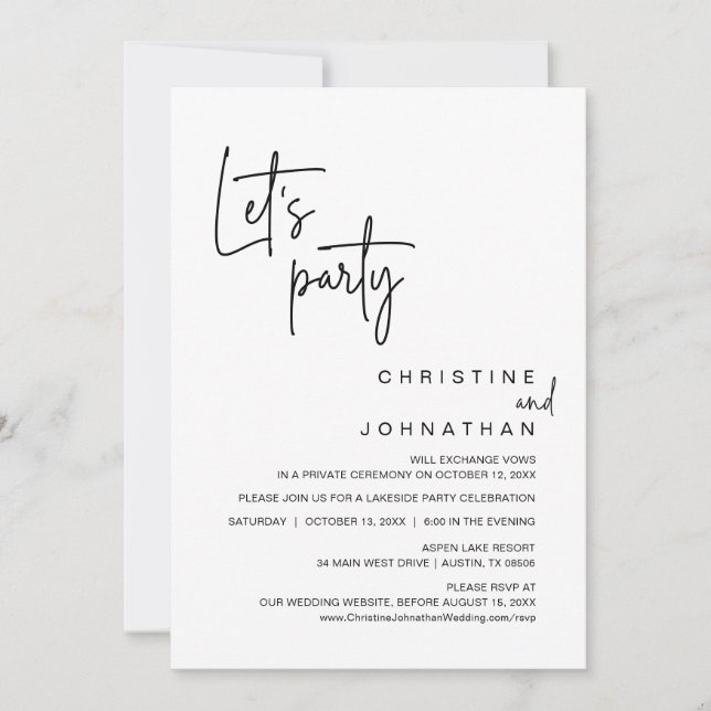 Invitación Fiesta, Boda Elopement Dinner (Anverso)