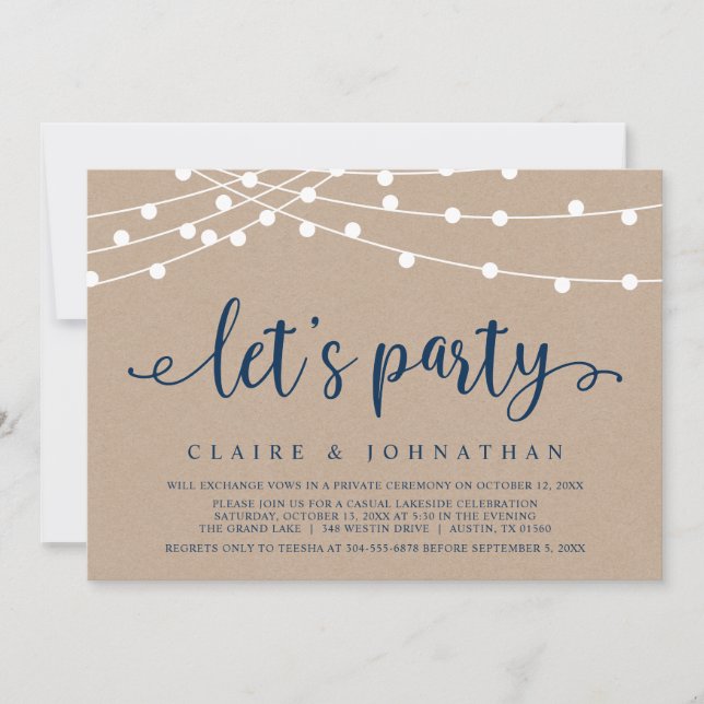 Invitación Fiesta, Boda Elopement Fiesta Celebration I (Anverso)