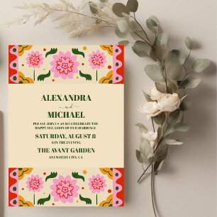 Invitación Fiesta Boda floral colorida mexicana