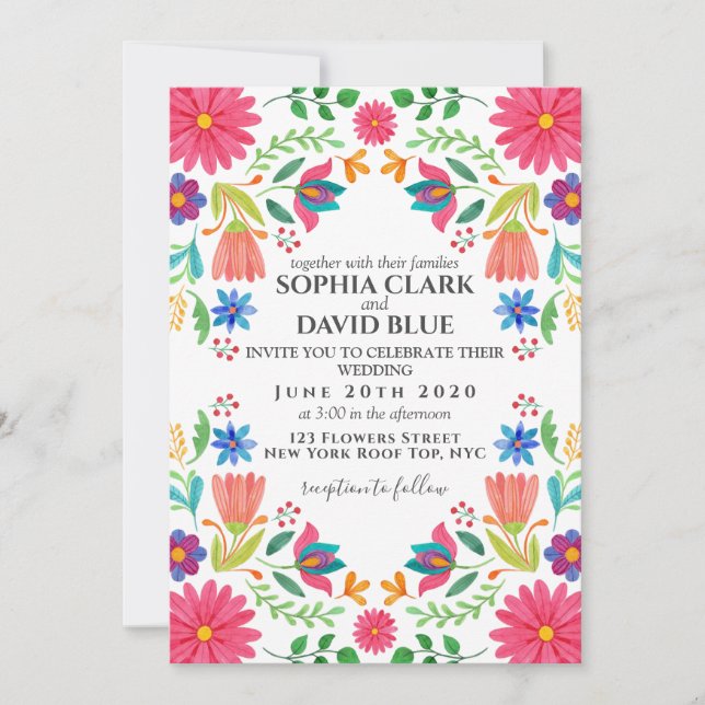Invitación Fiesta Boda floral de flores mexicanas (Anverso)