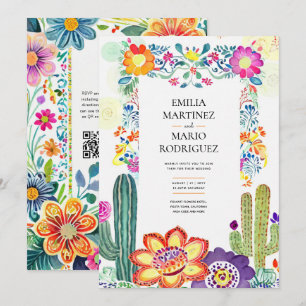 Invitación FIESTA BODA - Flores Folkart modernas