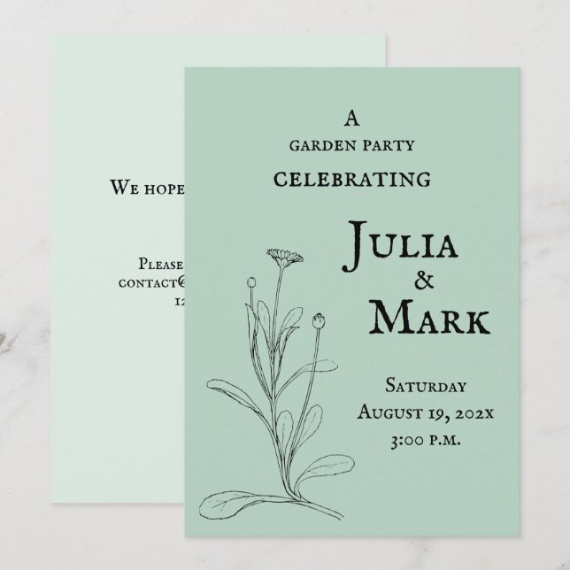 Invitación Fiesta boda Garden | Salto verde azul (Anverso / Reverso)