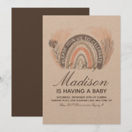 Invitación Fiesta Bohemiana de Baby Shower Arcoíris Garabatos