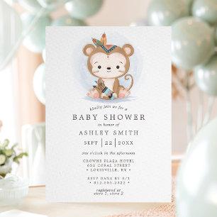 Invitación Fiesta Bohemiana de Baby Shower con Mono Tribal Ac