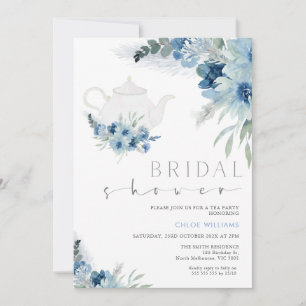 Invitación Fiesta Bohemio Floral Azul Tea