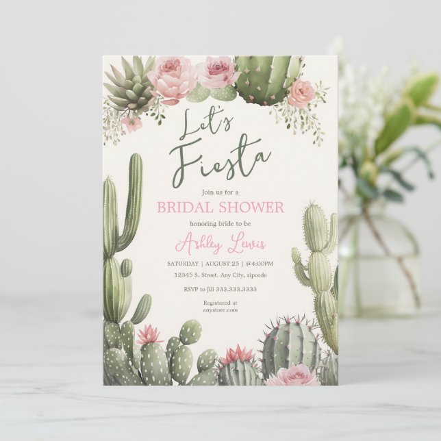 Invitación Fiesta Boho cactus , flores Despedida de soltera (Anverso de pie)