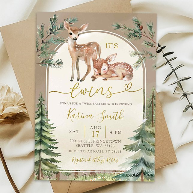 Invitación Fiesta Boho Ciervo Gemelos Bosque Otoño Baby Showe (Subido por el creador)