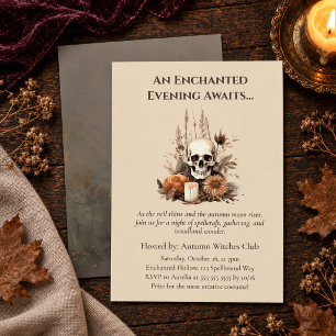 Invitación Fiesta Boho Gótico de Otoño con Calavera y Flores
