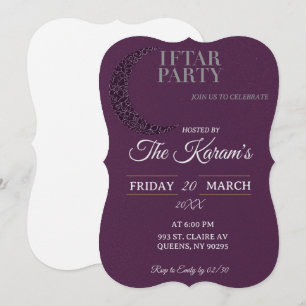 Invitación Fiesta Boho Morada Minimalista Mezquita Iftar Rama