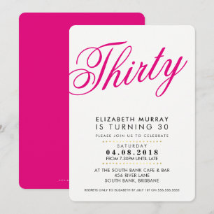 Invitación FIESTA BOLD 30 cumpleaños INVITE script color rosa