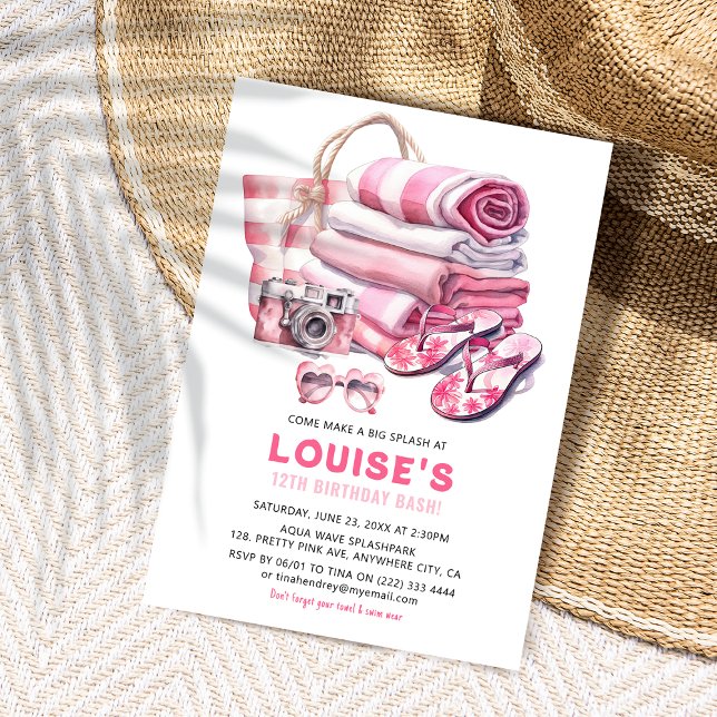 Invitación Fiesta bonito Piscina Rosa Chica Cumpleaños Bash (Subido por el creador)