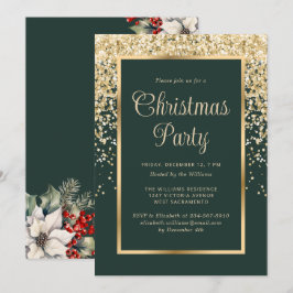 Invitación Fiesta Botánica de Navidad Confeti Dorado Verde
