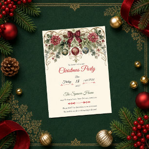 Invitación Fiesta Botánica de Navidad en Burgundy Elegante