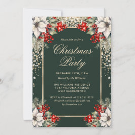Invitación Fiesta Botánica de Navidad en Verde Elegante y Dor