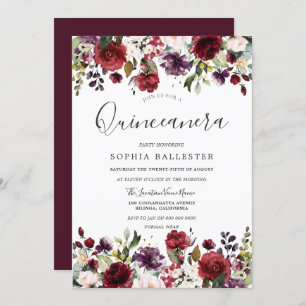 Invitación Fiesta Botánico Quinceanera Borgoña