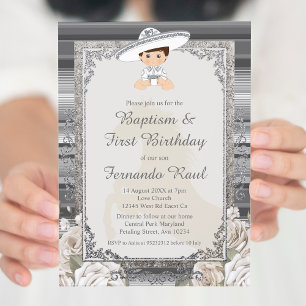 Invitación Fiesta Boy Baptism and Birday Sylver