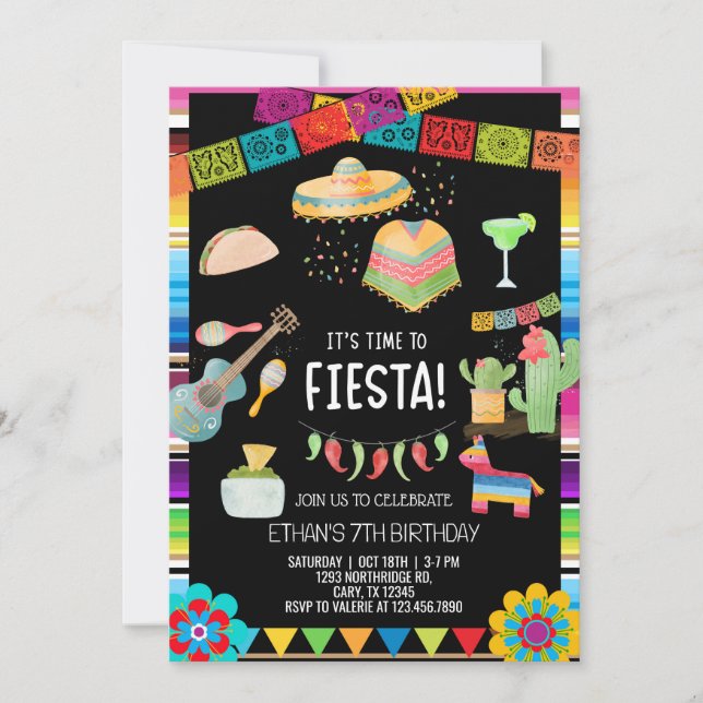 Invitación Fiesta boy birthday invitation, boy fiesta any age (Anverso)