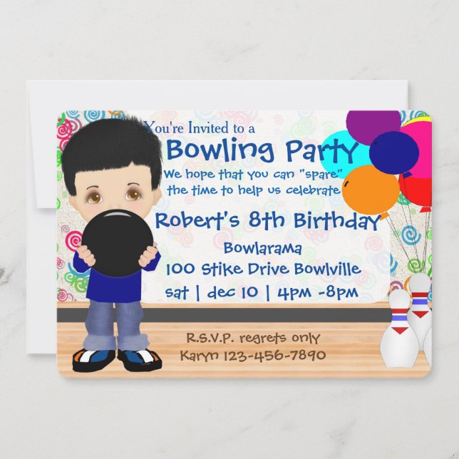 Invitación Fiesta Boys Bowling (Anverso)