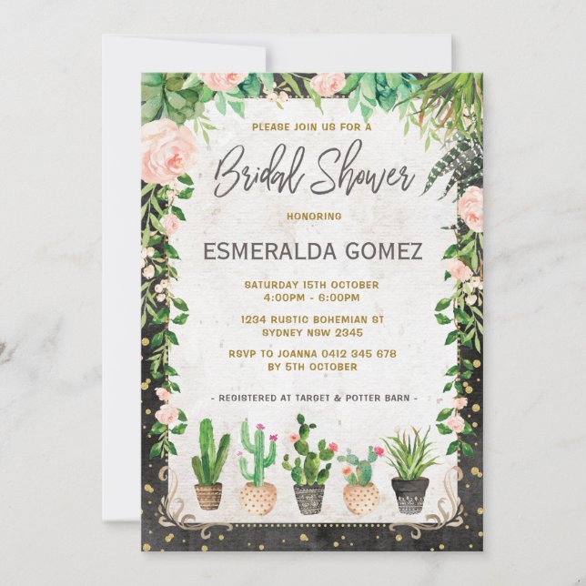 Invitación Fiesta Bridal Shower Invita a Suculento Fiesta Cac (Anverso)