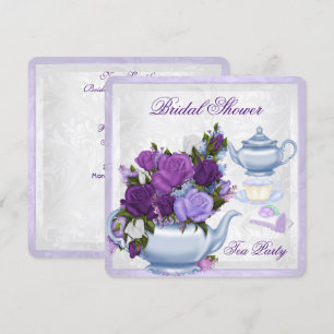 Invitación Fiesta Bridal Shower Purple Blue Floral Tea