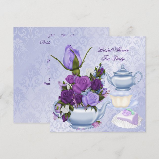 Invitación Fiesta Bridal Shower Purple Floral Tea (Anverso / Reverso)