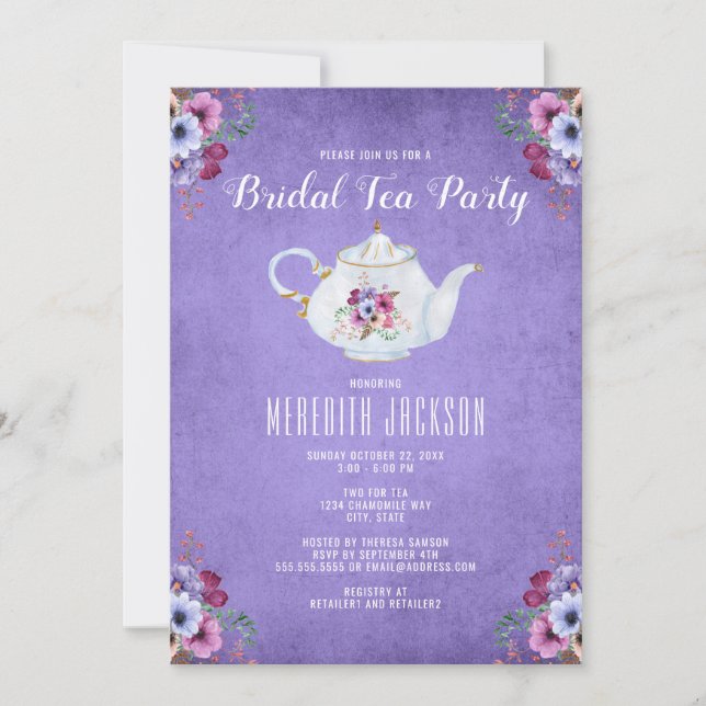 Invitación Fiesta Bridal Shower Tea (Anverso)