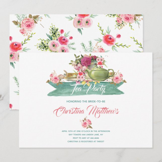 Invitación Fiesta Bridal Shower Tea (Anverso / Reverso)