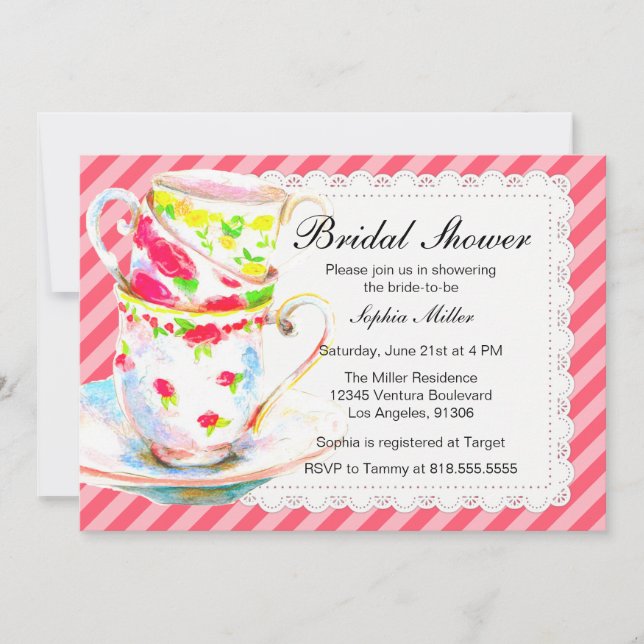 Invitación Fiesta Bridal Shower Tea (Anverso)